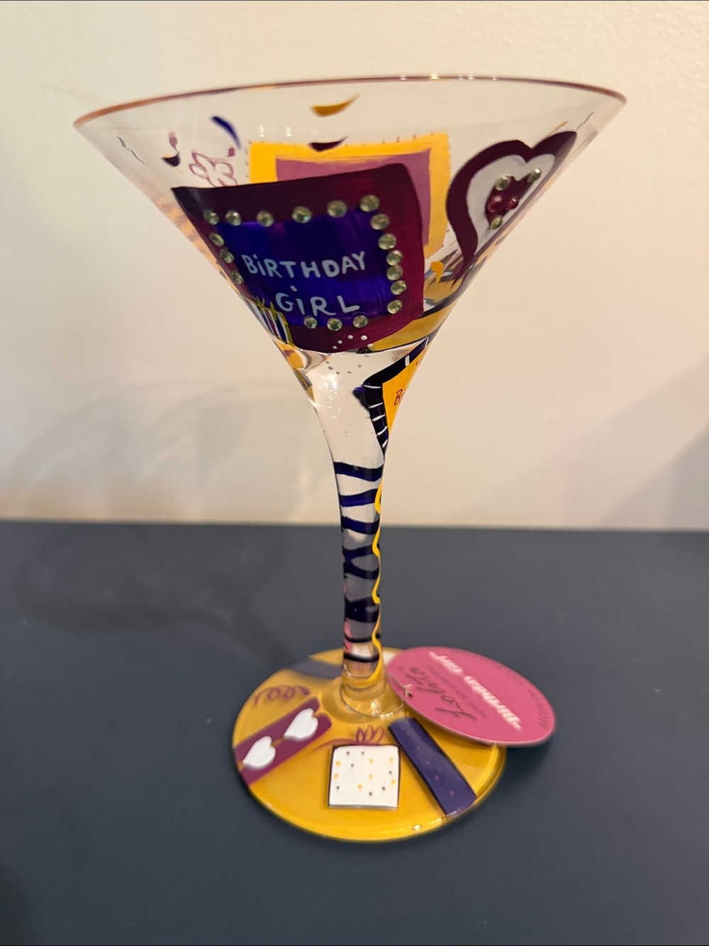 Lolita Hand-Painted Birthday Girl Martini Glass in Purple & Yellow